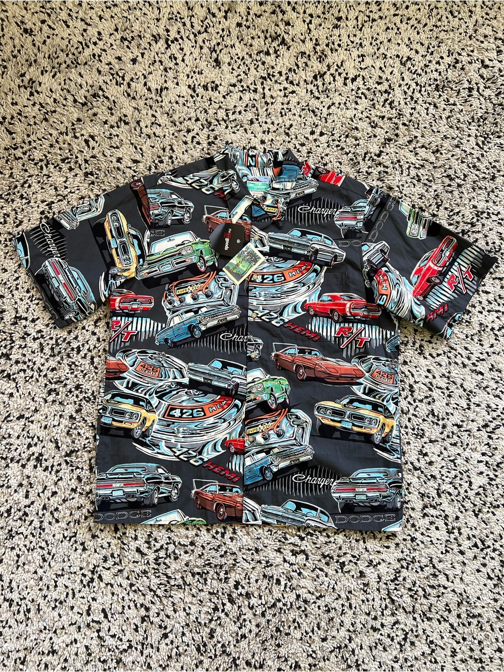 Reyn Spooner Hawaiian Shirt Dodge Hemi Muscle Car Print Short Sleeve Men’s XL